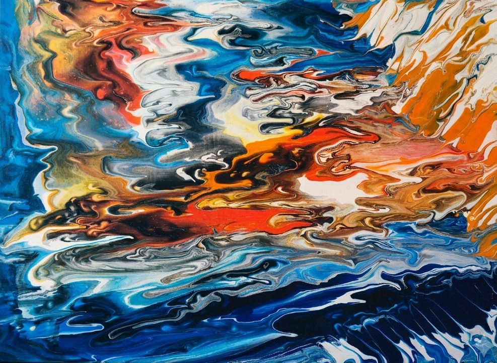 wasser-water-abstraktes-acrylgemaelde-abstract-acrylic-painting-blau-tuerkis-orange-leinwand-canvas-50x70cm